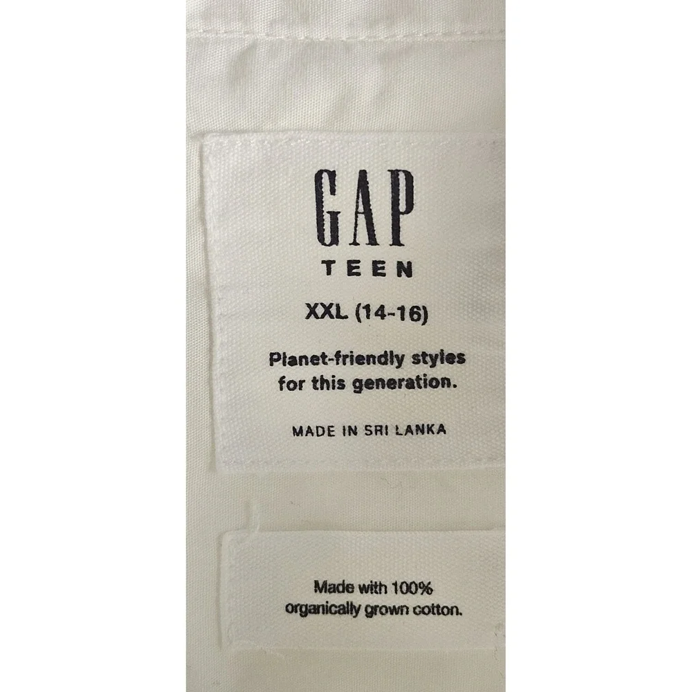 NWT GAP TEEN Organic grown cotton white long sleeve button shirt Sz XXL (14-16)